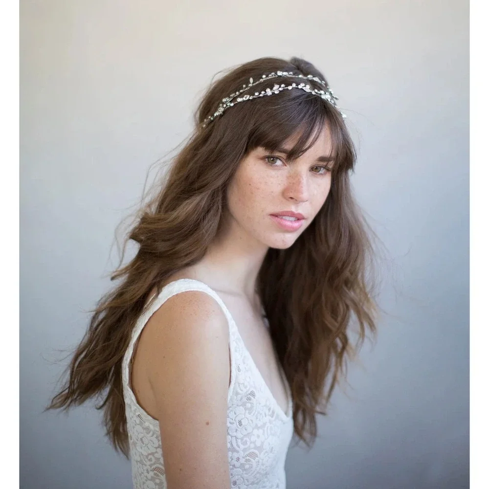 Twigs & Honey Extra Long‎ Bridal Crystal Hair Vine & Pear Drop Earrings Combo